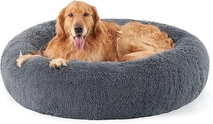 Bedsure Calming Dog Bed for Extra Large Dogs - Donut Washable Large Pet Bed, 45 inches Anti-Slip Round Fluffy Plush Faux Fur Dog Bed, Fits up to 120 lbs Pets, Dark Grey