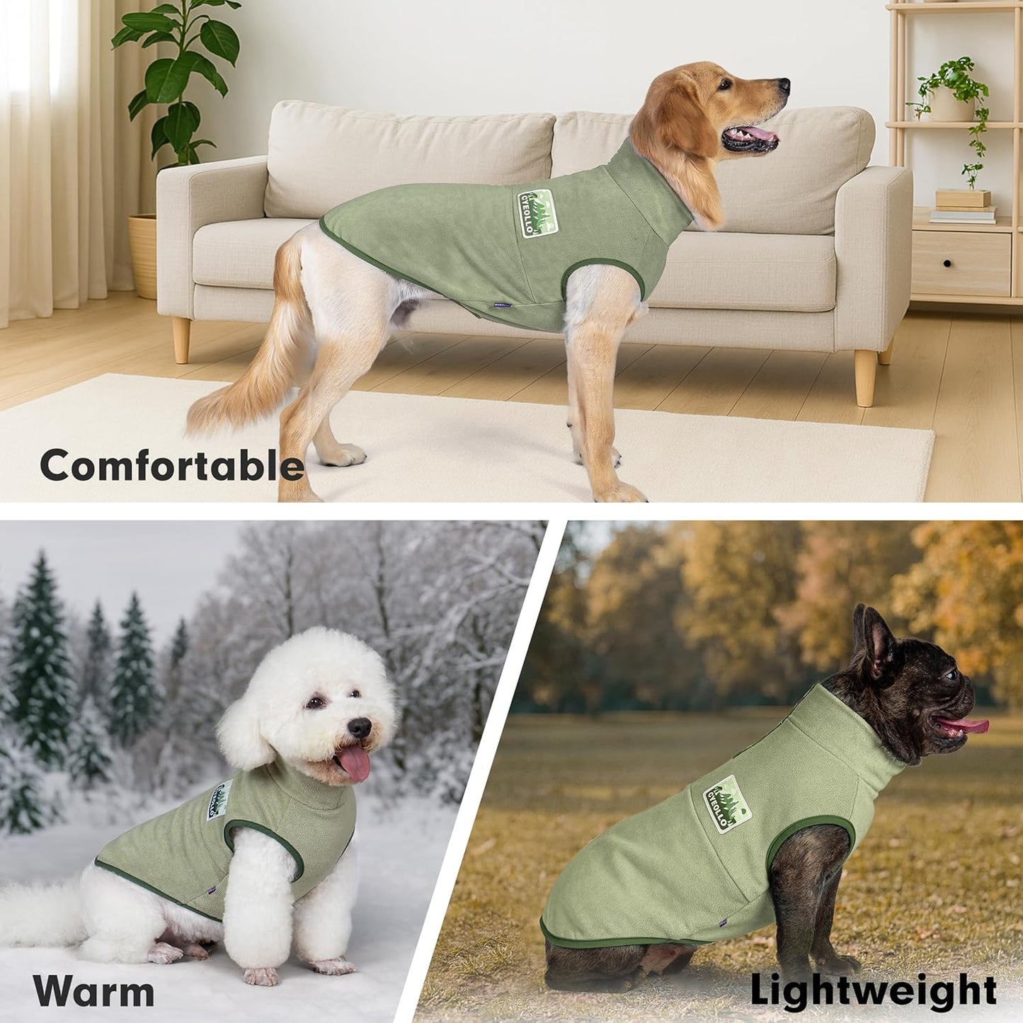 cyeollo Fleece Dog Sweater, Turtleneck Dog Sweatshirt Stretchy Pullover Fleece Vest Warm Winter Fall Clothes for Small Dogs Boy Puppy Pet Apparel, Green S