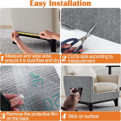 Cat Scratch Furniture Protector - 138" x 13.8" Trimmable Self-Adhesive Cats Claws Scratch Pads, DIY Cat Climbing Couch Protector for Scratch Post Cat Tree Replacement Indoor (Light Gray)