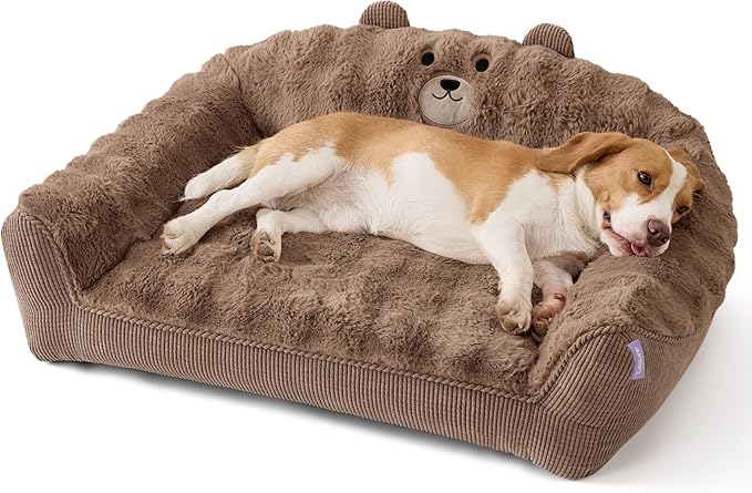 LE SURE Cute Dog Couch for Pets - Fluffy Original Bear Design Dog Beds for Medium Dogs, Pet Sofa with Washable Cover, Supportive Dogs Sofa Bed with Removable, 36inch, Brown