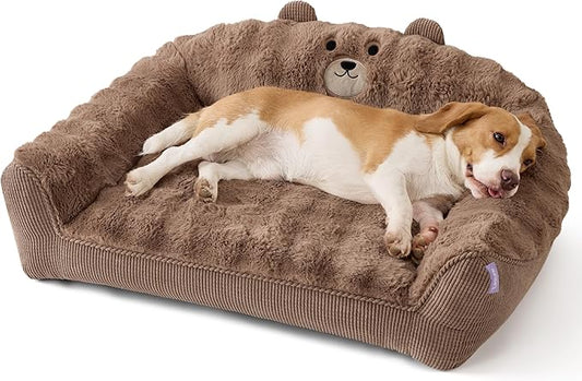 LE SURE Cute Dog Couch for Pets - Fluffy Original Bear Design Dog Beds for Medium Dogs, Pet Sofa with Washable Cover, Supportive Dogs Sofa Bed with Removable, 36inch, Brown
