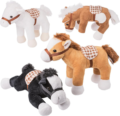 PREXTEX Bulk Jumbo 10'' Tall Plush Horses Stuffed Animal Horses Toys - 4 Pack | Party Favor Gifts and Supplies | Classroom Decoration | Cute Stuff Toy Baby, Kids, Toddler, Girls, and Boys Ages 6-12