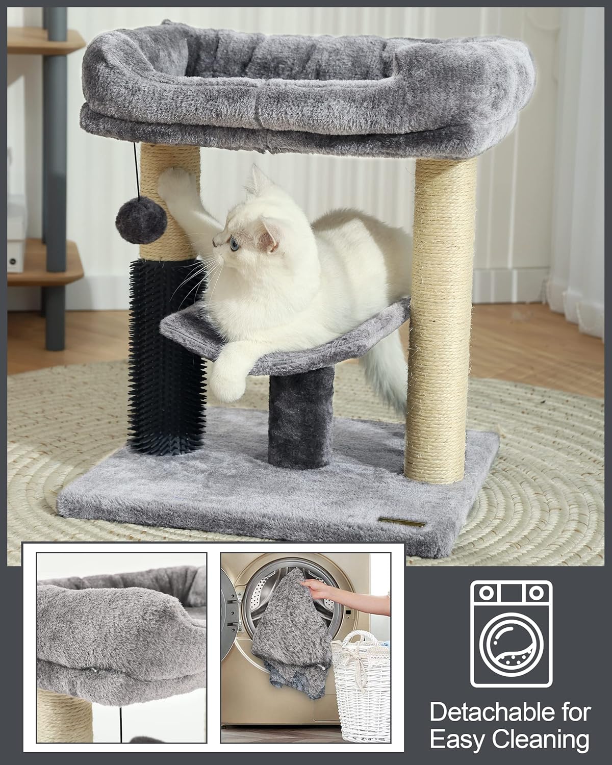 Hoopet cat Tree Tower,cat Scratching Post for Indoor Cats,Featuring with Super Cozy Perch,Cat Self Groomer and Interactive Dangling Ball Great for Kittens and Cats