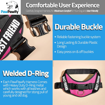 PawPawify Custom No Pull Dog Harness with Name and Phone Number, Heavy Duty Personalized Pet Vest to Prevent Tugging, Pulling, or Choking, Training and Walking (Pink, XXL (Chest 36-42in))