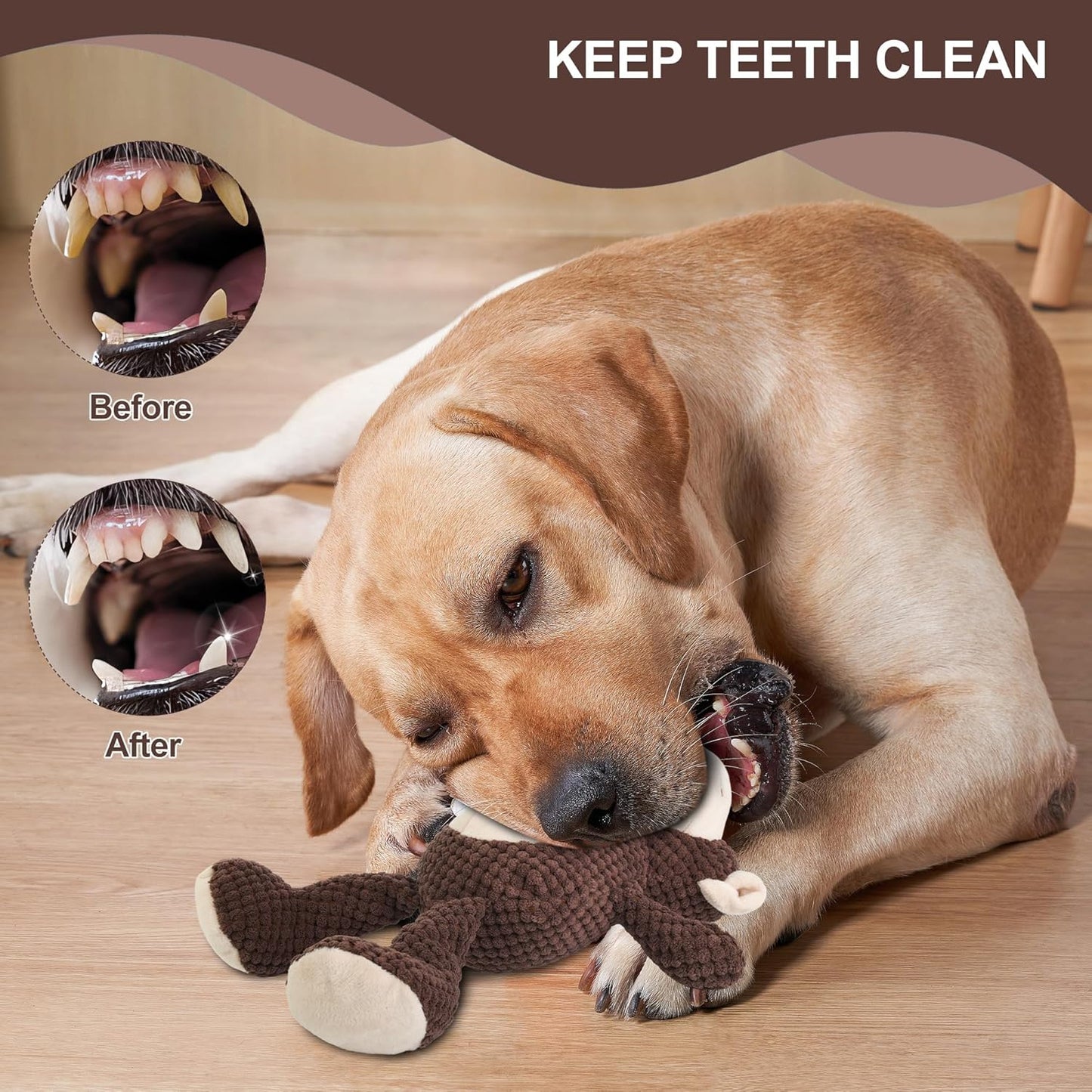 Dog Squeaky Stuffed Plush Chew Toys,Cute Monkey Pet Toy for Small Medium Large Dogs Comfort Toys for Anxiety Relief