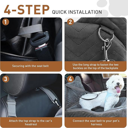 Dog Car Seat for Small Medium Dog up to 30 lbs with Waterproof PU Cover Pet Car Booster Seat with Memory Foam for Travel, Grey, 2 Safety Belt