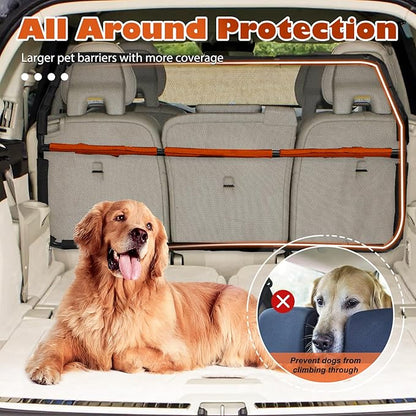 Dog Car Barrier, 56" Wide See Through Car Back Seat Cargo Area Pet Restraint Divider, Travel Trunk Mesh Car Net Barrier Screen Separator for Dogs, Ideal for SUVs Trucks Full Sized Sedans