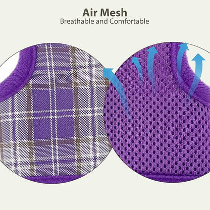 AIITLE Breathable Rabbit Harness and Leash Set - Plaid Pattern Padded Vest with Magic Tape Design, Dual D-Rings, Adjustable for Small Animal Pets, Indoor Outdoor Training Camping, Purple M