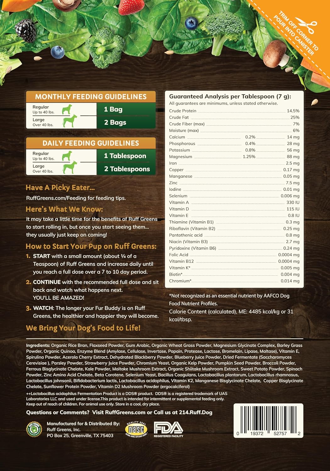 Ruff Greens - Dog Food Topper, Hip & Joint Supplement for Dogs - Probiotics Digestive Enzymes Powder for Mobility Support, Essential Vitamins & Minerals, 6.9 Ounce