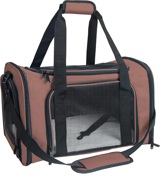 Soft Sided Carrier for Small Medium Cats Dogs,TSA Airline Approved Collapsible Travel Pet Carrier (Medium, Brown)