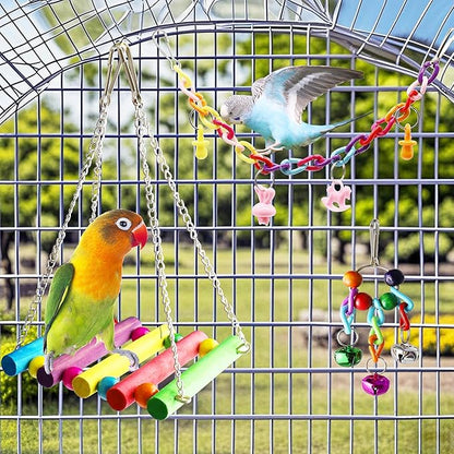 Bird Parakeet Cockatiel Toys, ESRISE Birds Cage Accessories Swing Climbing Ladders Wooden Perch Toy for Conures Finche Budgies Lovebird Parrot