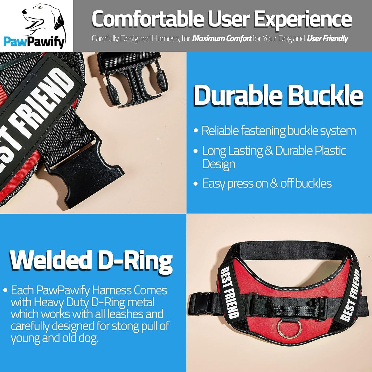 PawPawify Custom No Pull Dog Harness with Name and Phone Number, Heavy Duty Personalized Pet Vest to Prevent Tugging, Pulling, or Choking, Training and Walking (Red, XS (Chest 14-17in))