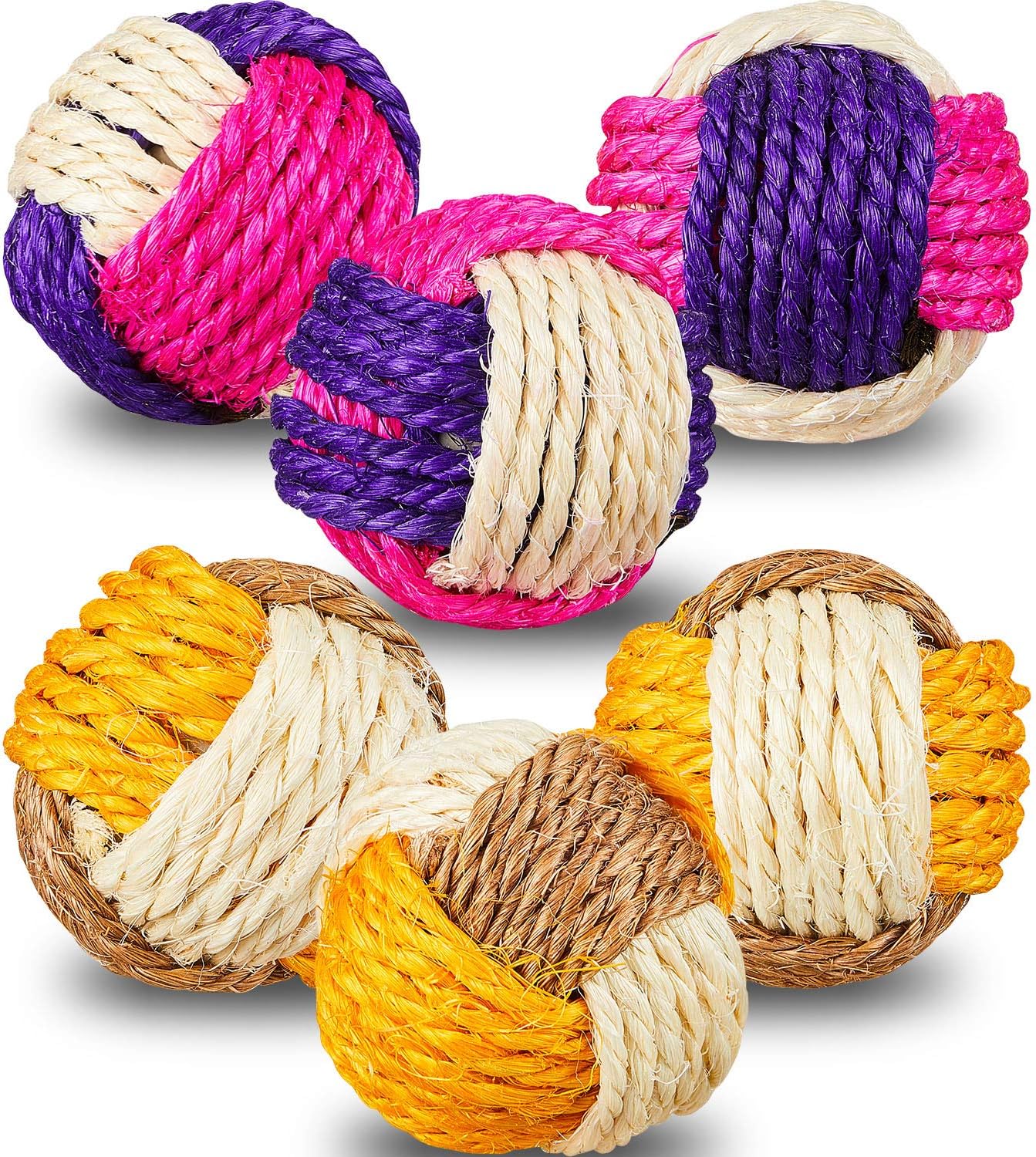 Weewooday 6 Pieces Cat Toy Ball Sisal Ball Interactive Rolling Scratch Cat Toy (Random Color)