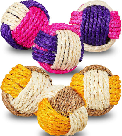Weewooday 6 Pieces Cat Toy Ball Sisal Ball Interactive Rolling Scratch Cat Toy (Random Color)
