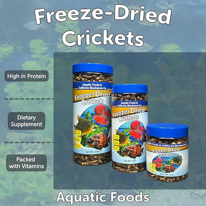 Aquatic Foods Inc. Crickets, Freeze Dried Crickets for Large Tropical Fish, Monster Fish, Reptiles, Turtles, Tortoises, Frogs, Hamsters, Birds, Rodents 6oz Canister