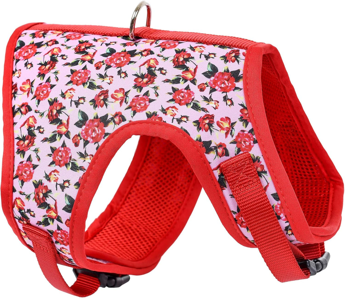 Mile High Life Velcro Dog Harness, Air Mesh Floral Vest Harness for 20 lbs Small Dogs & Cats, Easy Get on Adjustable Easy Closures Both Neck and Chest(Peony Rose, M Chest 18"-20")
