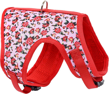 Mile High Life Velcro Dog Harness, Air Mesh Floral Vest Harness for 20 lbs Small Dogs & Cats, Easy Get on Adjustable Easy Closures Both Neck and Chest(Peony Rose, M Chest 18"-20")