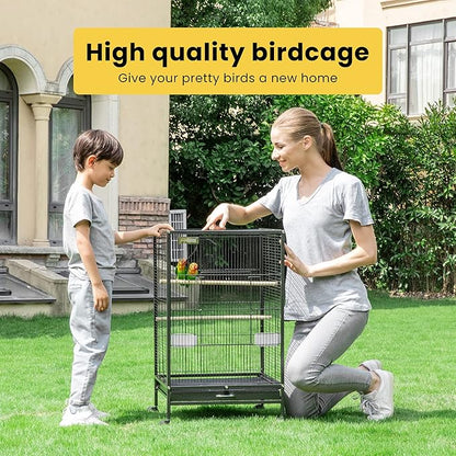 VIVOHOME 30 Inch Height Wrought Iron Bird Cage with Rolling Stand for Conures Lovebirds Cockatiels Finches, Black