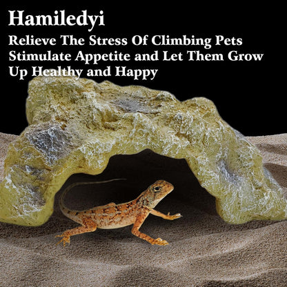 Hamiledyi Reptile Hides Large Simulation Rock Reptile Cave Hideouts Terrarium Habitat Décor Bearded Dragon Hideout for Snake Geckos Lizards Turtle Frogs Amphibians (L)