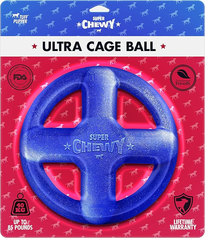 SuperChewy Tough Dog Cage Ball Toy | Lifetime Replacement | Strong Natural Rubber | Great Dog Fetch Toy | Chew Toys for Dogs | Ultra Durable Chew Toys for Aggressive Chewers | For Large Breeds