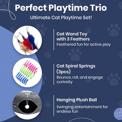 Premium Large Size 24 Inch Cat Tunnel Bed - With Upgraded Metal Zipper - Detachable Round Design - Washable - and Scratch Resistant - Includes 3 Toys and Removable Cushion