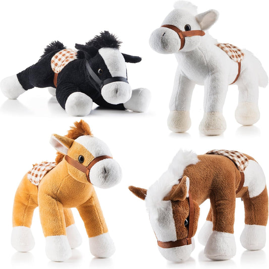 PREXTEX Bulk Jumbo 10'' Tall Plush Horses Stuffed Animal Horses Toys - 4 Pack | Party Favor Gifts and Supplies | Classroom Decoration | Cute Stuff Toy Baby, Kids, Toddler, Girls, and Boys Ages 6-12