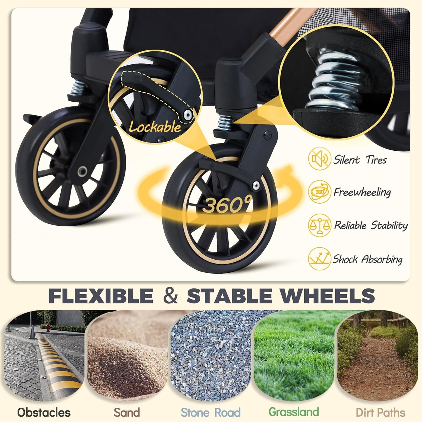 Pet Stroller for Small Dogs, Lightweight Small Dog Stroller for Dogs Cats with 6 Shock Absorption System, Detachable Carrier Suitable for Car Seat & Hand Carry, Safe Outings, Black