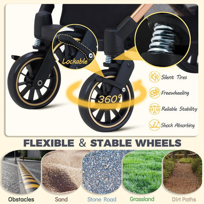 Pet Stroller for Small Dogs, Lightweight Small Dog Stroller for Dogs Cats with 6 Shock Absorption System, Detachable Carrier Suitable for Car Seat & Hand Carry, Safe Outings, Black