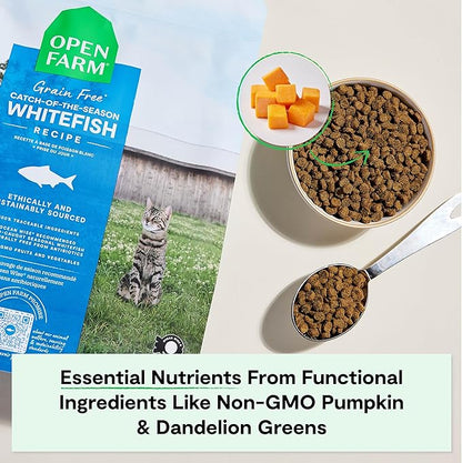 Open Farm Catch-of-The-Season Whitefish Grain-Free Dry Cat Food, Wild-Caught Fish Recipe with Non-GMO Superfoods and No Artificial Flavors or Preservatives, 8 lbs