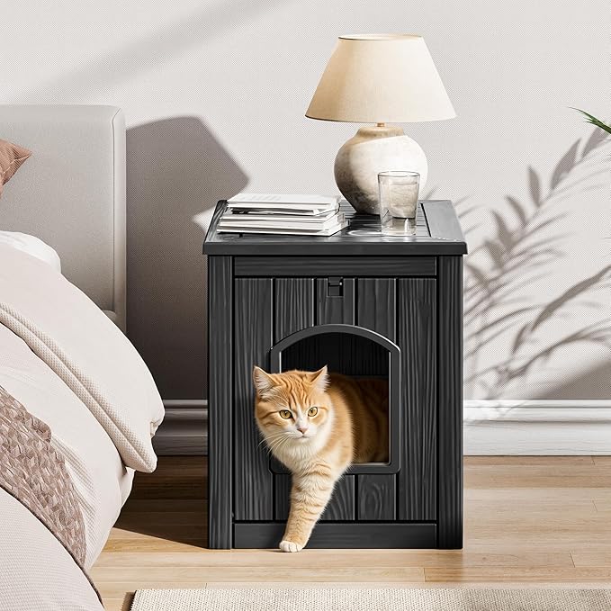 KAMABOKO Outdoor Cat House, Weatherproof PP Plastic Cat Shelter for Indoor & Outdoor Use, Durable All-Season Pet House for Feral & Stray Cats, Black