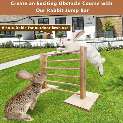 Rabbit Jump Bar Bunny Agility Equipment Set Wooden Rabbit Obstacle Exercise Toys Adjustable Height Training Jumping Hurdles for Bunny Guinea Pig Ferret Squirrel