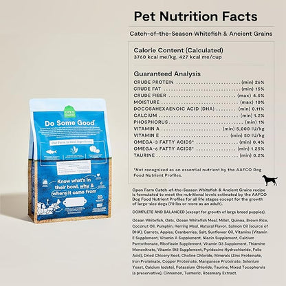 Open Farm, Ancient Grains Dry Dog Food, Protein-Rich & Nutrient Dense, 90% Animal Protein Mixed with Non-GMO Fruits, Veggies and Superfoods, Catch-of-The-Season Whitefish Recipe, 22lb Bag