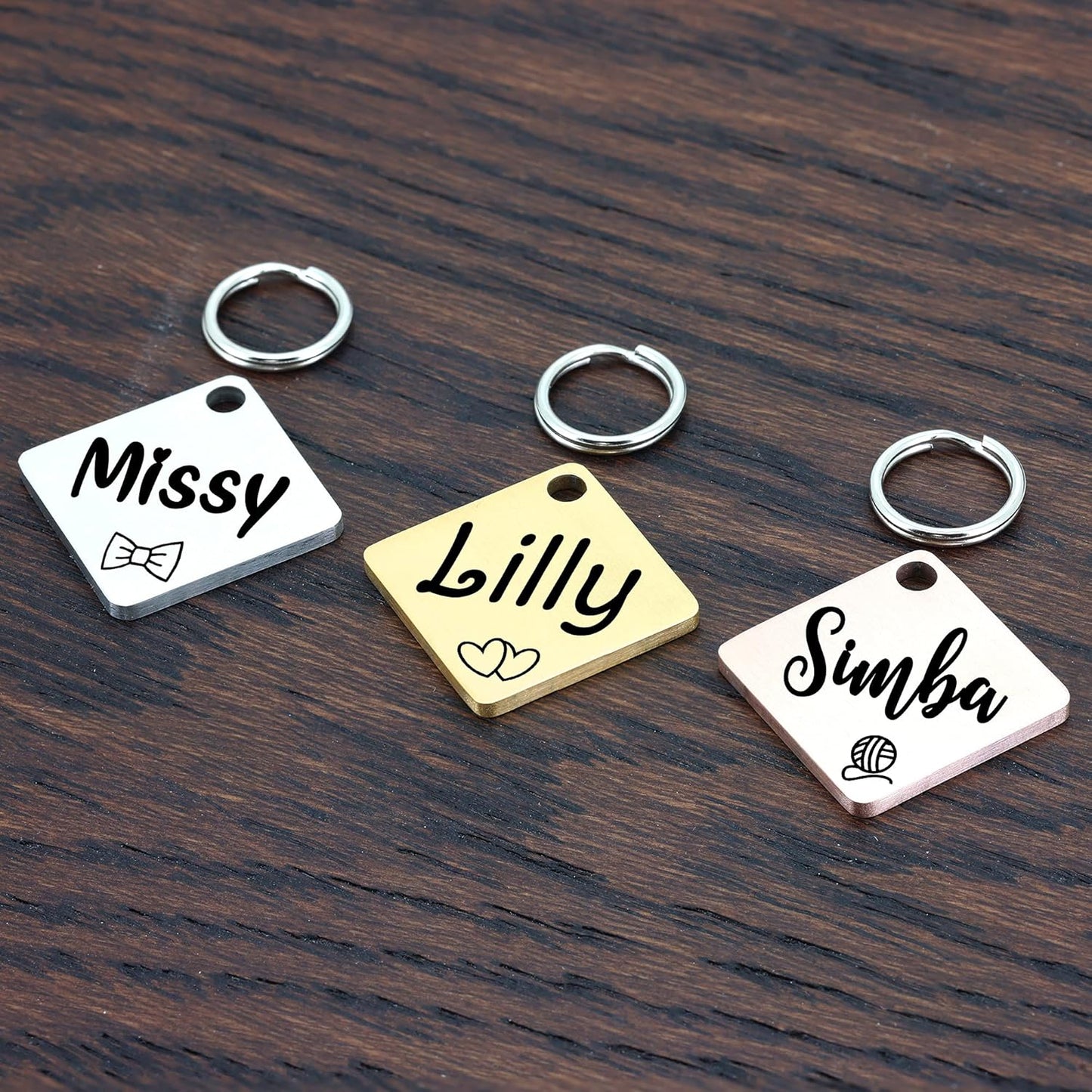 Ultra Joys Cat ID Tag Personalized Pet Tags, Durable Stainless Steel Small Pet Mini Dog Cat Tag Lightweight -Diamond Tag in Rose Gold