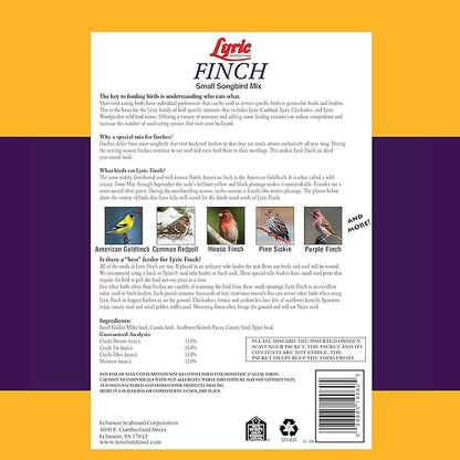 Lyric Finch - Small Songbird Wild Bird Seed - Attracts Goldfinches, House Finches, Purple Finches & More - 20 lb. bag