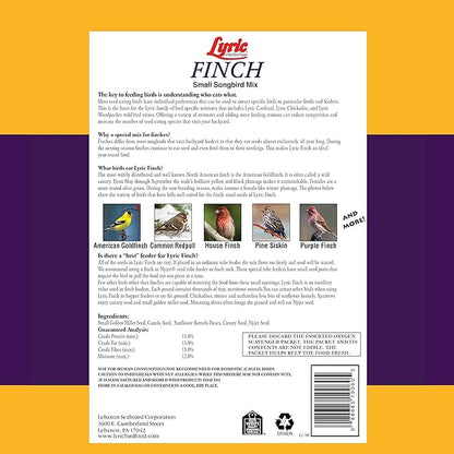 Lyric Finch - Small Songbird Wild Bird Seed - Attracts Goldfinches, House Finches, Purple Finches & More - 20 lb. bag