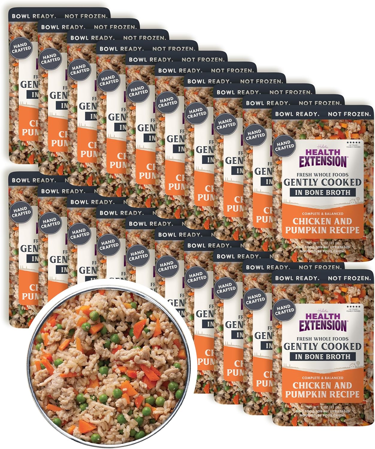 Health Extension Gently Cooked Chicken & Pumpkin Dog Food, Human-Grade & Shelf-Stable with Superfoods, Supports Digestion, Immunity, Skin & Coat, 3 oz Pouch (Pack of 20)