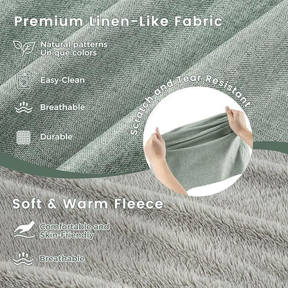 Miguel Faux Linen Dog Bed with Removable Cushion Pillow for Medium Small Dogs, Washable Pet Bed with Side Easy to Wash Puppy Bed, Rectangle Cat Bed for Indoor Cat with Anti-Slip Bottom, Green 35 Inch