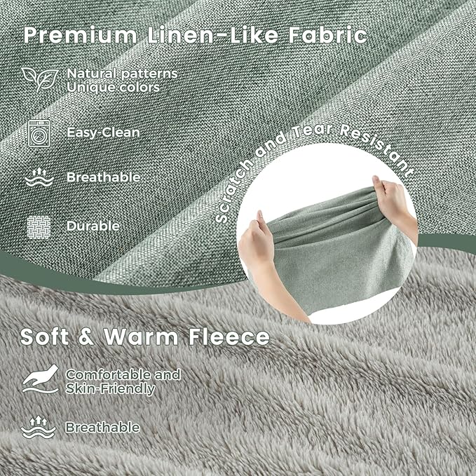 Miguel Faux Linen Dog Bed with Removable Cushion Pillow for Medium Small Dogs, Washable Pet Bed with Side Easy to Wash Puppy Bed, Rectangle Cat Bed for Indoor Cat with Anti-Slip Bottom, Green 25 Inch