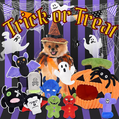Halloween Dog Toys Set, 11 Pack Squeaky Dog Toys for Aggressive Chewers, Pumpkin Assorted Puppy Toys to Keep Them Busy, Toys Gift for Large Medium Small Dogs