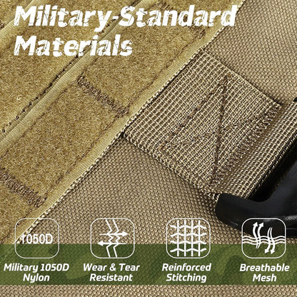 rabbitgoo Tactical Dog Harness Medium Sized, Heavy Duty Pet Harness with Handle, No-Pull Service Vest Medium Breed, Adjustable Military Dog Vest for Training Hunting Walking, Brown, M