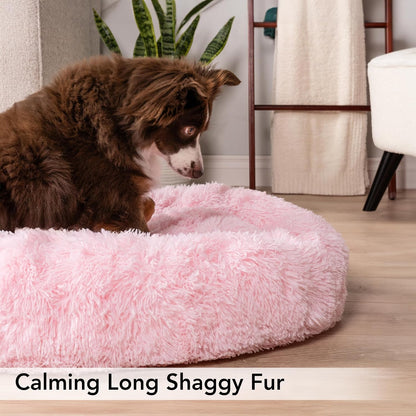 PetAmi Calming Dog Bed for Small Medium Dog Cat, Round Donut Dog Bed Washable, Fluffy Faux Fur Plush Cuddler Pet Kitten Cushion Bed, Anti-Slip, Fits up to 25 lbs, 23 inch, Pink