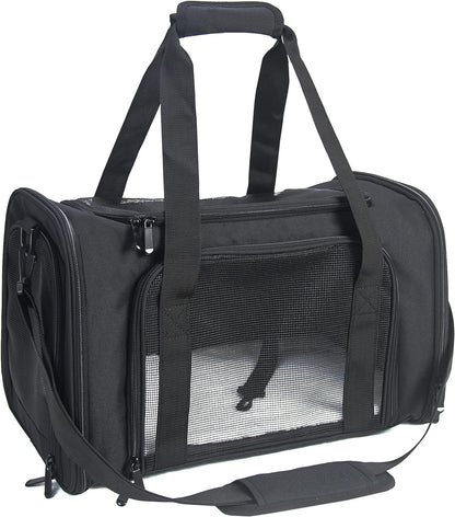 Soft Sided Carrier for Small Medium Cats Dogs,Removable Pad Collapsible Travel Pet Carrier Large Black