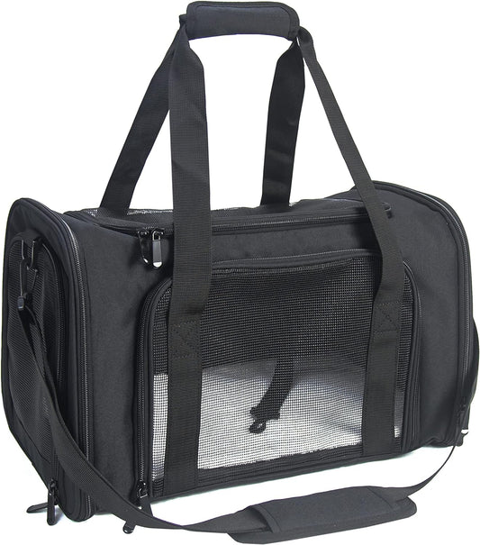Soft Sided Carrier for Small Medium Cats Dogs,Removable Pad Collapsible Travel Pet Carrier Large Black