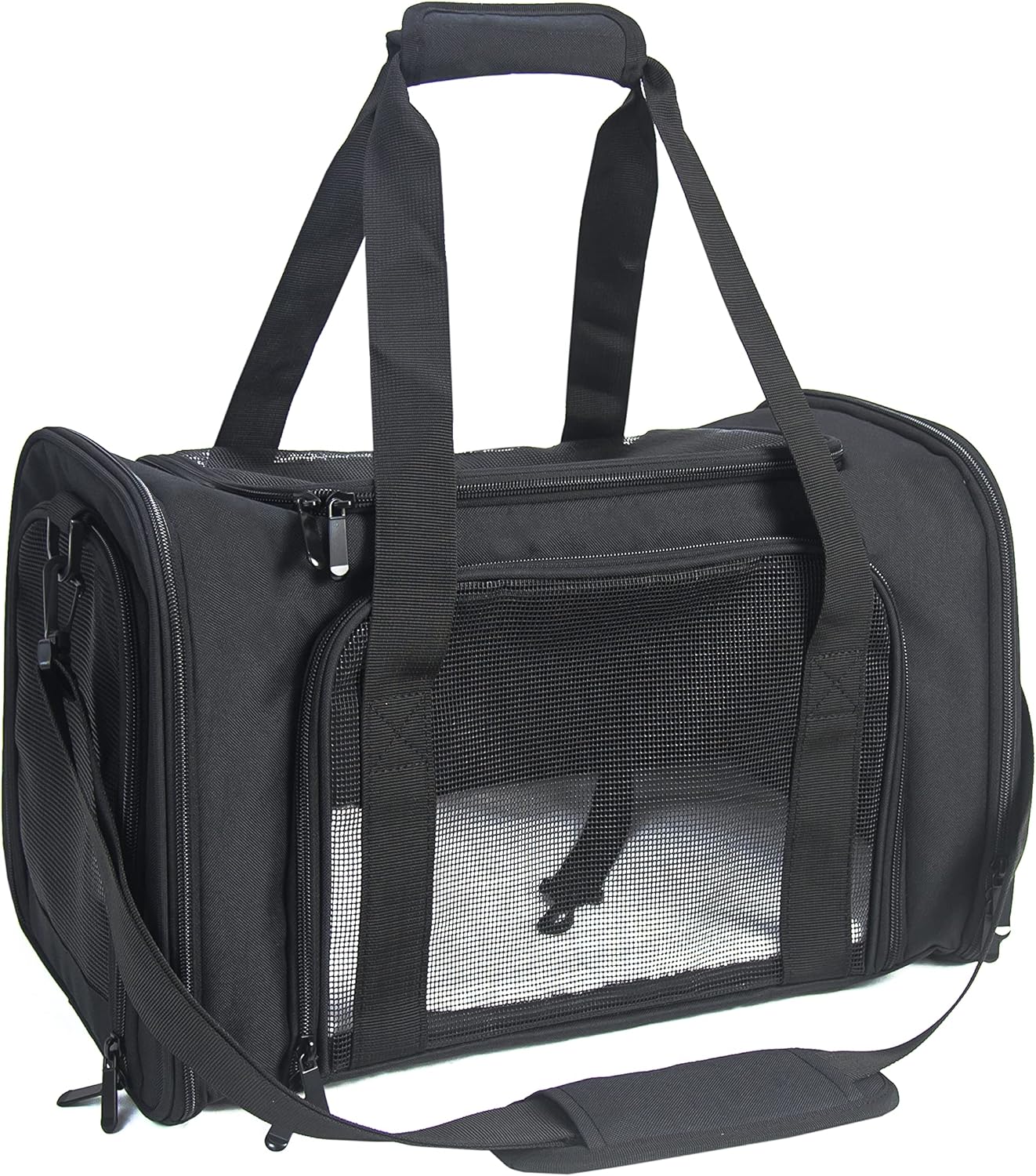 Soft Sided Carrier for Small Medium Cats Dogs,TSA Airline Approved Collapsible Travel Pet Carrier Medium Black
