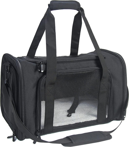 Soft Sided Carrier for Small Medium Cats Dogs,TSA Airline Approved Collapsible Travel Pet Carrier Medium Black
