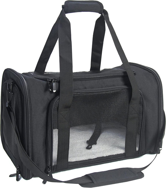 Soft Sided Carrier for Small Medium Cats Dogs,TSA Airline Approved Collapsible Travel Pet Carrier Medium Black
