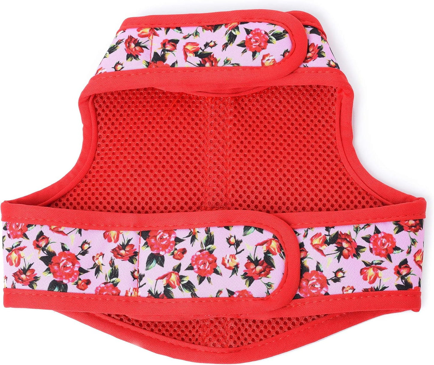 Mile High Life Velcro Dog Harness, Air Mesh Floral Vest Harness for 20 lbs Small Dogs & Cats, Easy Get on Adjustable Easy Closures Both Neck and Chest(Peony Rose, S Chest 16"-18")