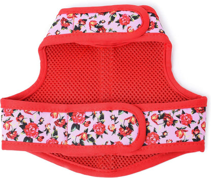 Mile High Life Velcro Dog Harness, Air Mesh Floral Vest Harness for 20 lbs Small Dogs & Cats, Easy Get on Adjustable Easy Closures Both Neck and Chest(Peony Rose, S Chest 16"-18")