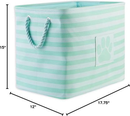 Bone Dry Pet Storage Collection Striped Paw Patch Bin, Aqua, Large Rectangle