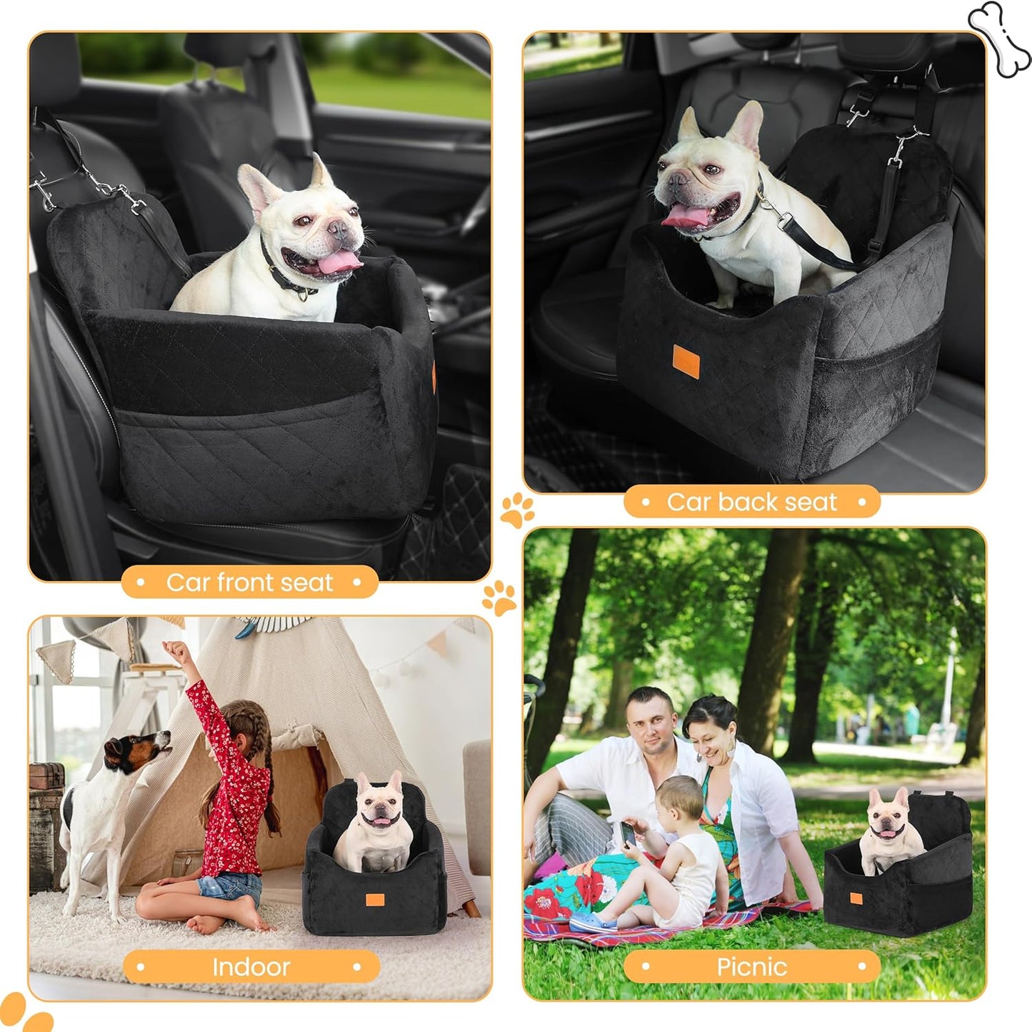 Dog Car Seat for Small Dog with Washable Mat, Memory Foam Booster Seat for Dogs Under 30lb, Elevated Pet Seat with Pockets, Anti-Slip Bed for Car, Perfect for Front & Back Seats with Safety Leash